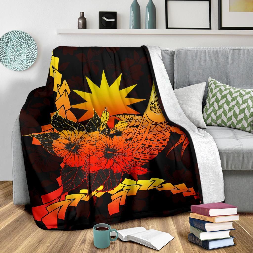 Nauru Polynesian Premium Blanket - Swordfish With Hibiscus