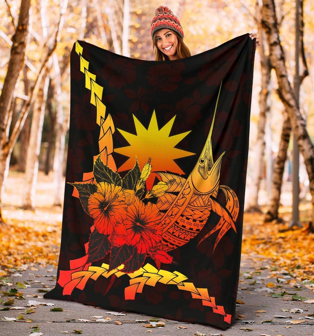 Nauru Polynesian Premium Blanket - Swordfish With Hibiscus