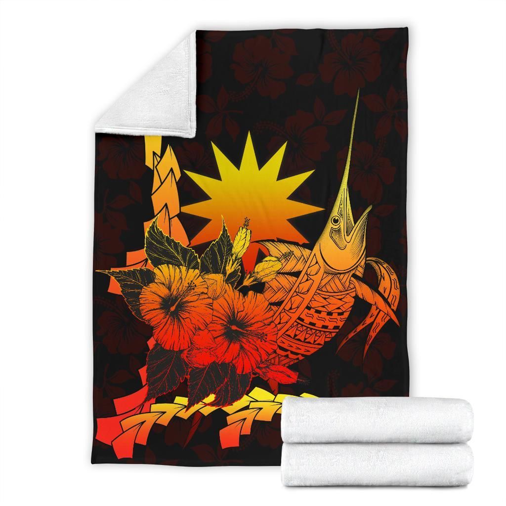 Nauru Polynesian Premium Blanket - Swordfish With Hibiscus