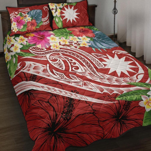 Nauru Polynesian Quilt Bed Set - Summer Plumeria (Red)