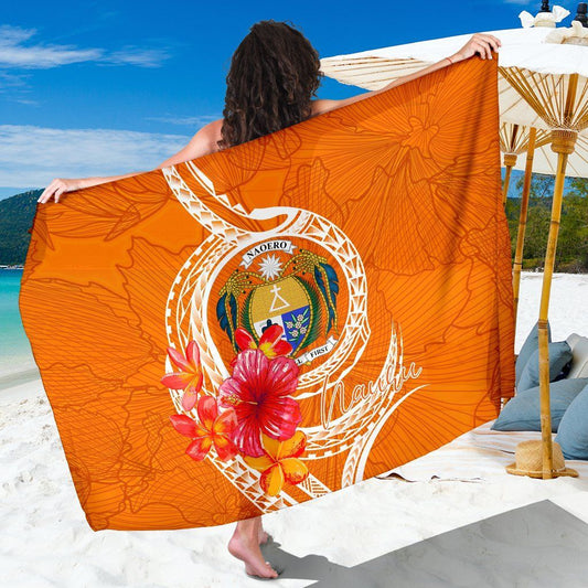 Nauru Polynesian Sarong - Orange Floral With Seal
