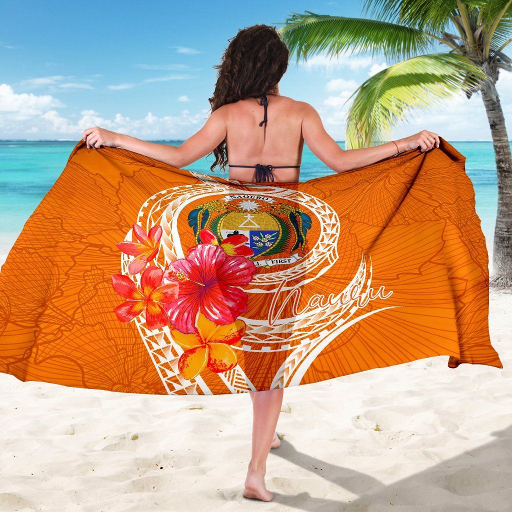 Nauru Polynesian Sarong - Orange Floral With Seal