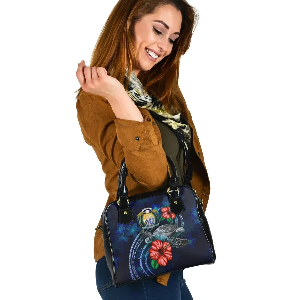 Nauru Polynesian Shoulder Hand Bag - Blue Turtle Hibiscus