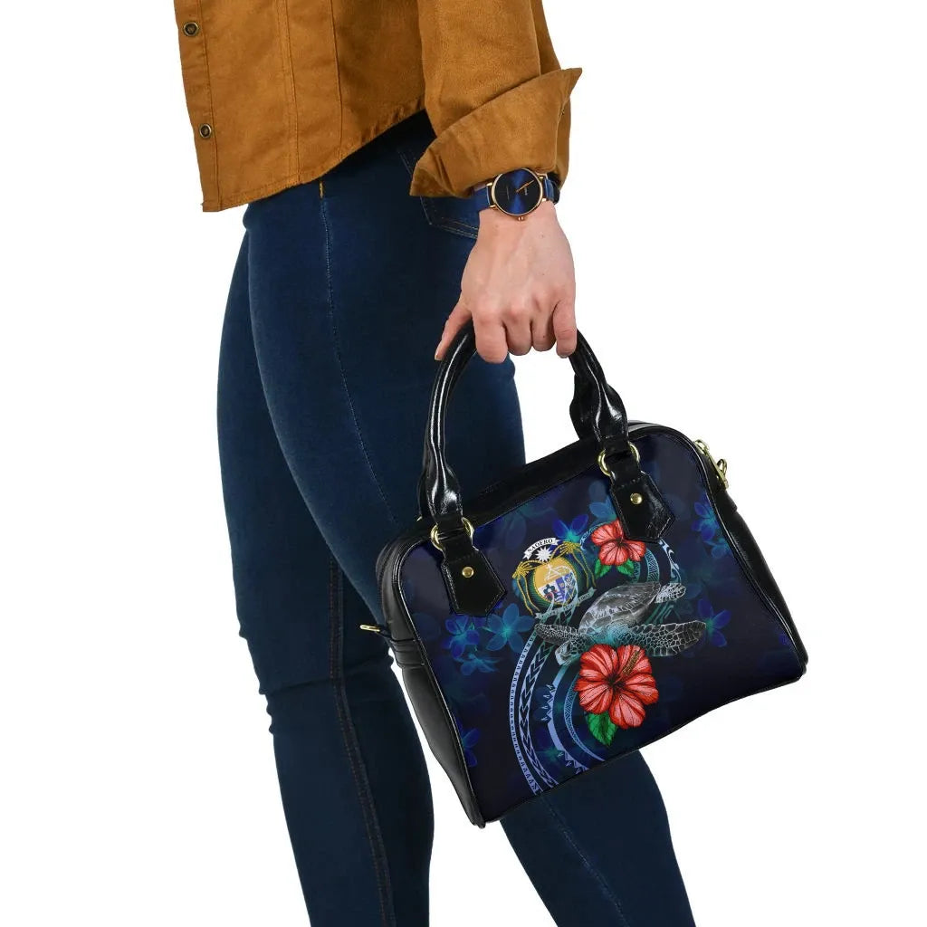 Nauru Polynesian Shoulder Hand Bag - Blue Turtle Hibiscus