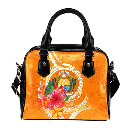 Nauru Polynesian Shoulder Handbag - Orange Floral With Seal