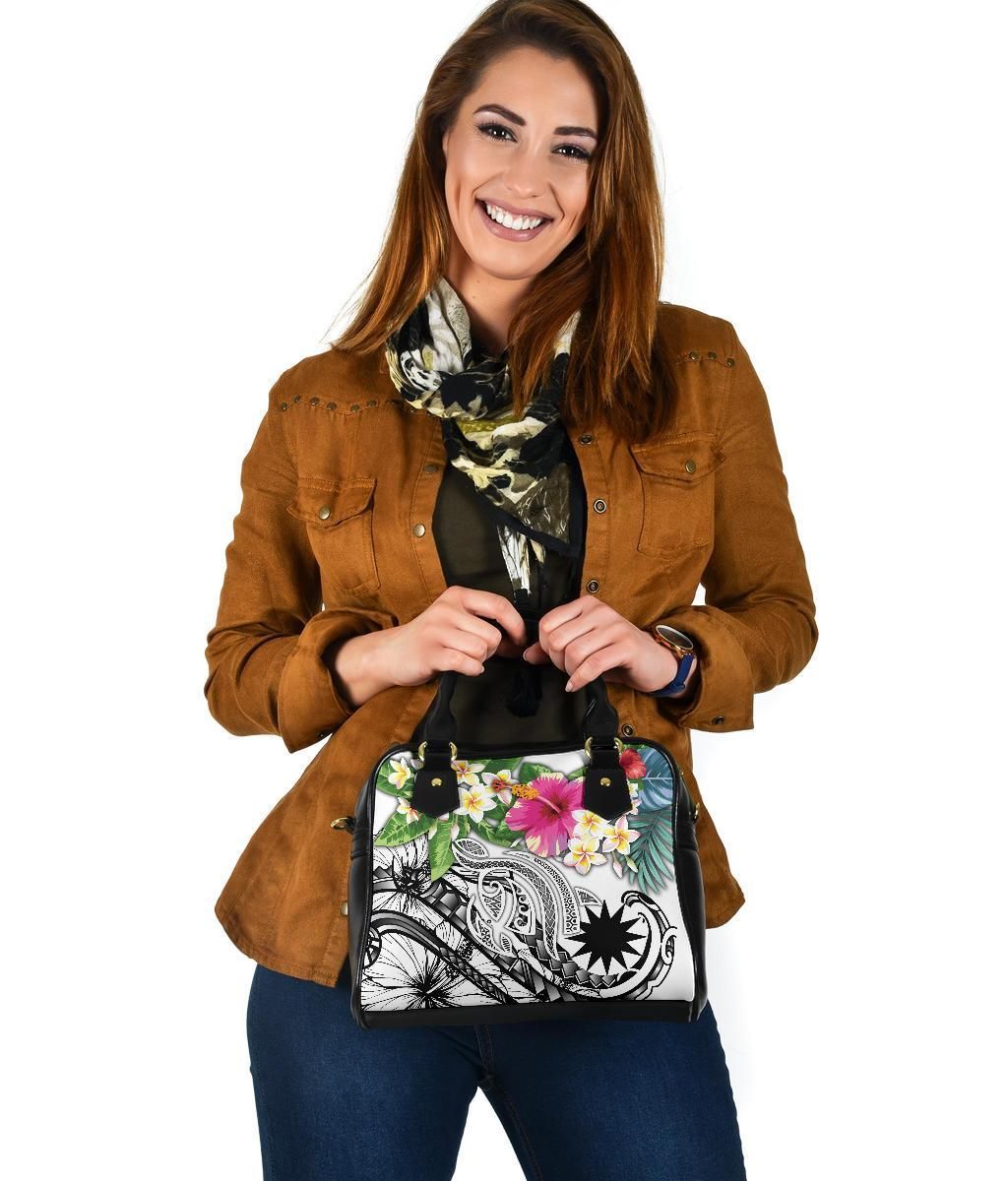 Nauru Polynesian Shoulder Handbag - Summer Plumeria (White)