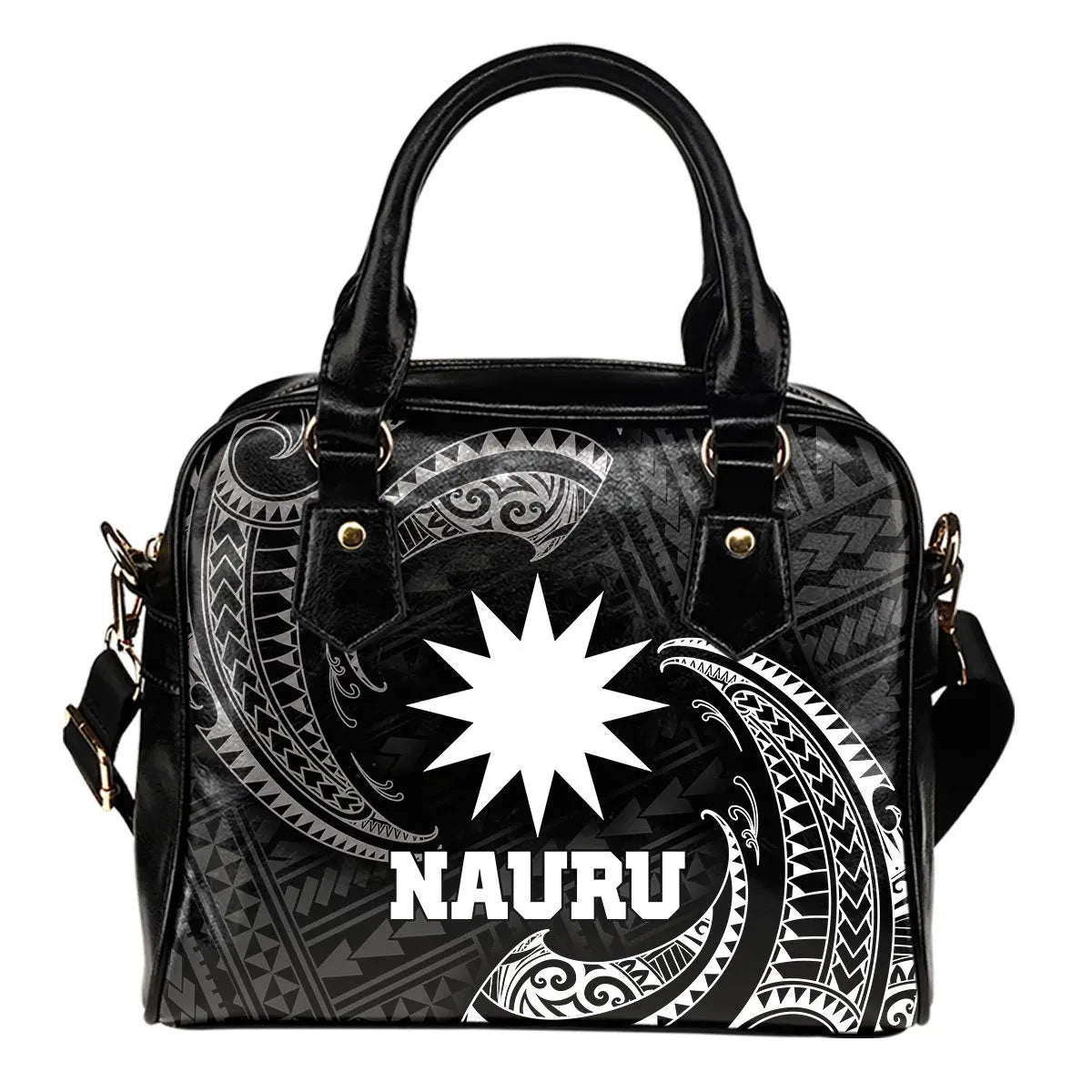 Nauru Polynesian Shoulder Handbag - White Tribal Wave