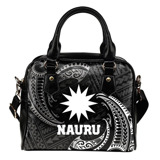 Nauru Polynesian Shoulder Handbag - White Tribal Wave