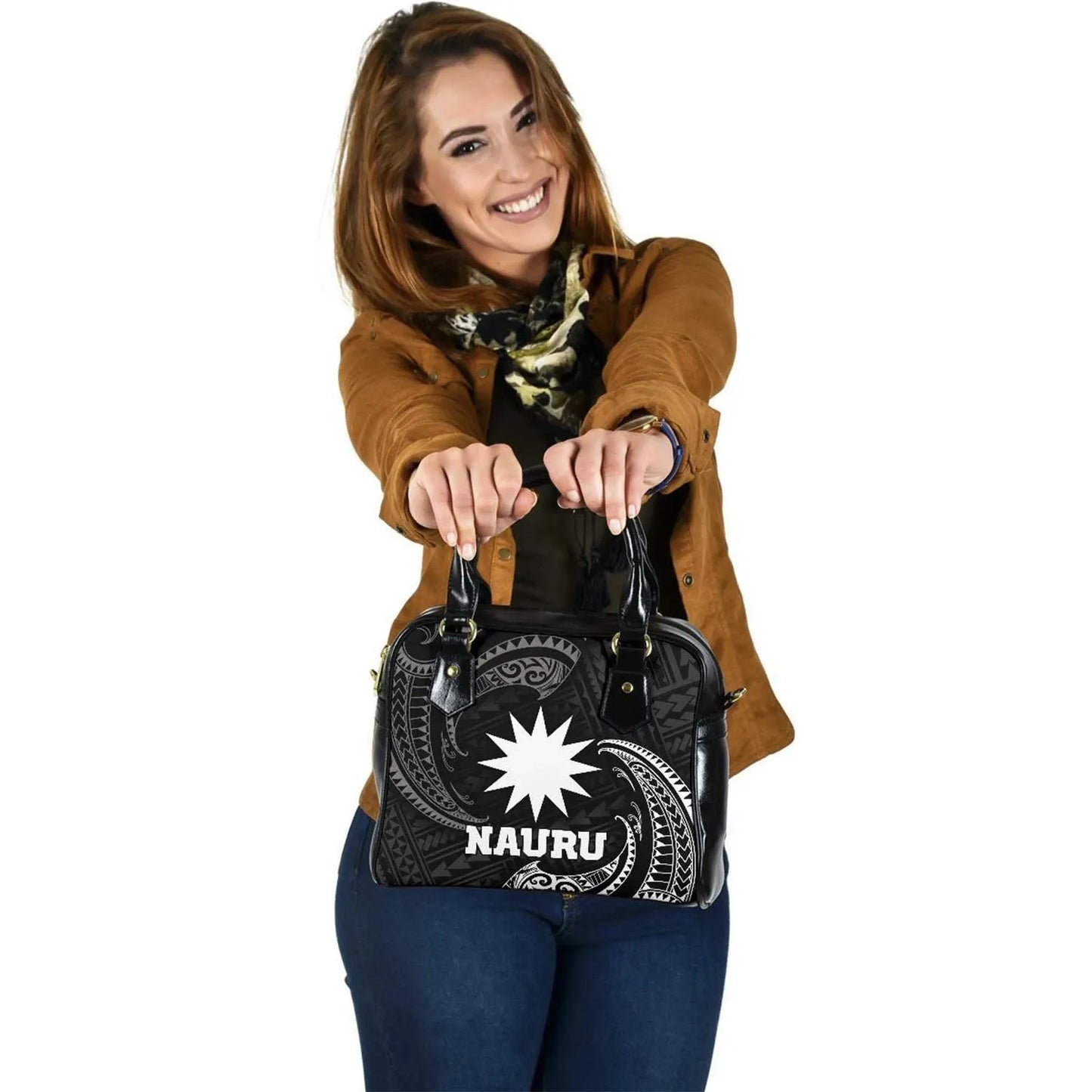 Nauru Polynesian Shoulder Handbag - White Tribal Wave