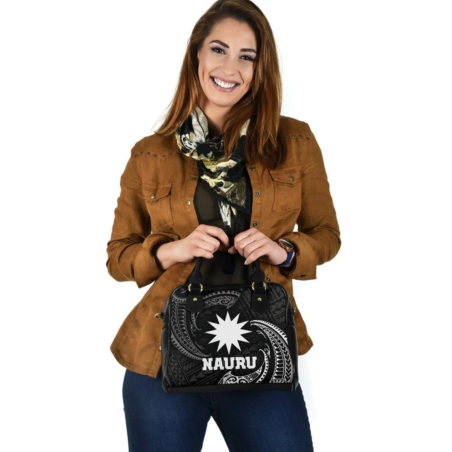 Nauru Polynesian Shoulder Handbag - White Tribal Wave
