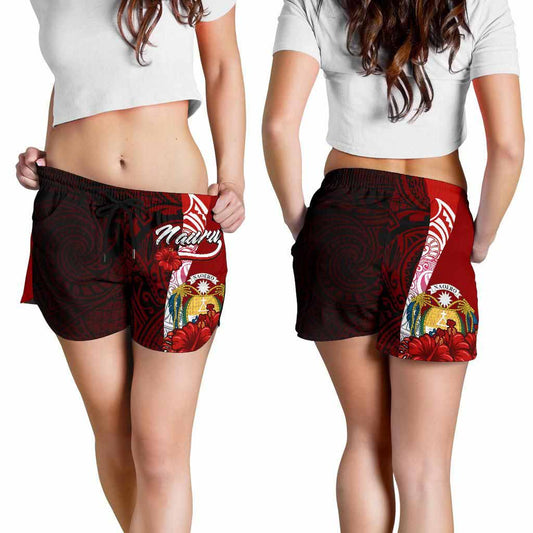 Nauru Polynesian Women Shorts - Coat Of Arm With Hibiscus