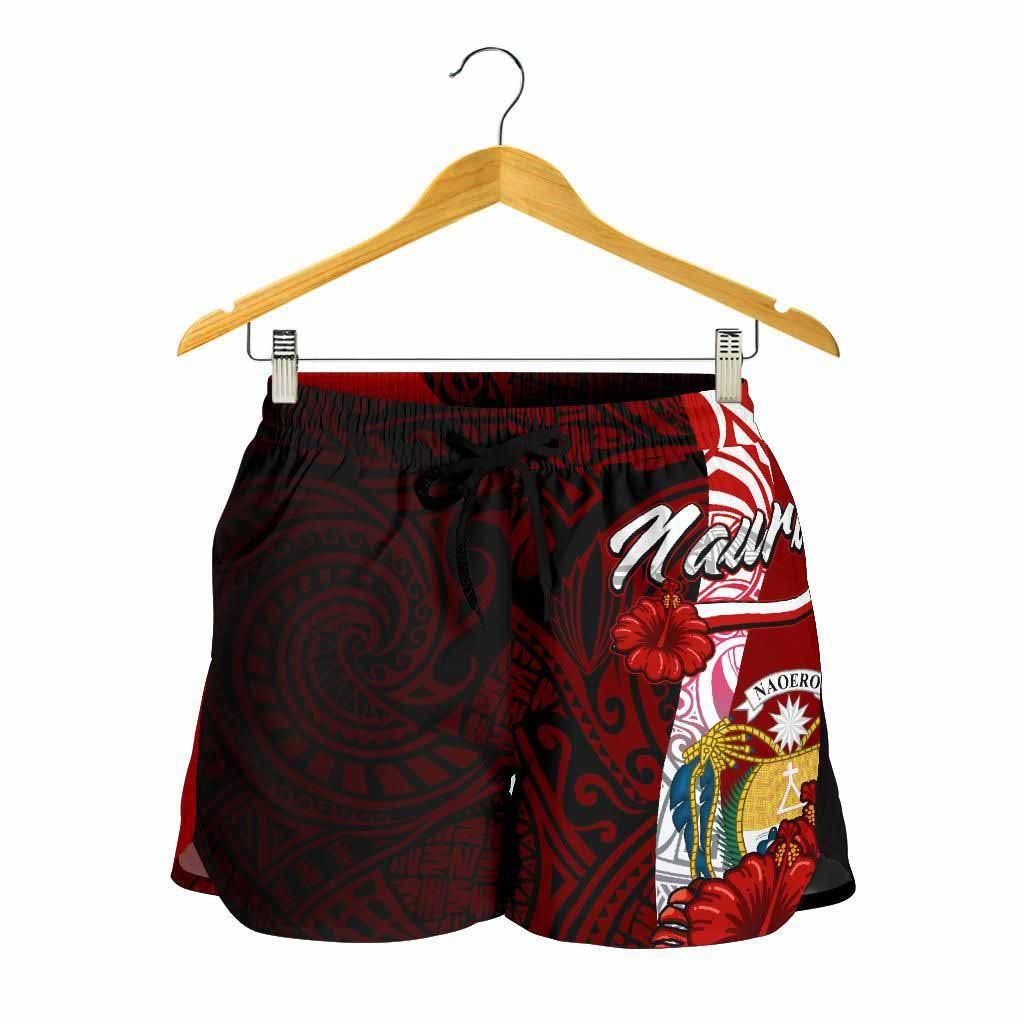 Nauru Polynesian Women Shorts - Coat Of Arm With Hibiscus