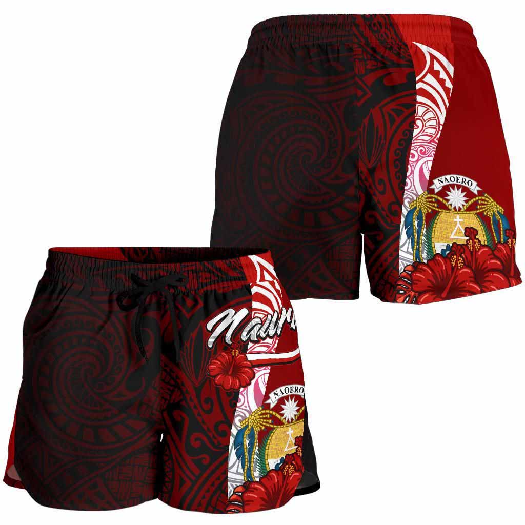 Nauru Polynesian Women Shorts - Coat Of Arm With Hibiscus