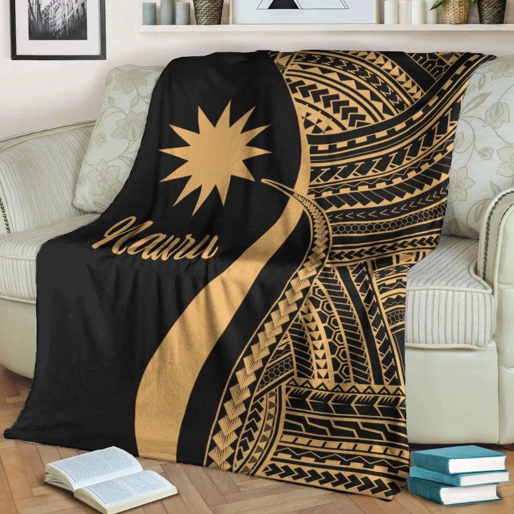 Nauru Premium Blanket - Gold Polynesian Tentacle Tribal Pattern