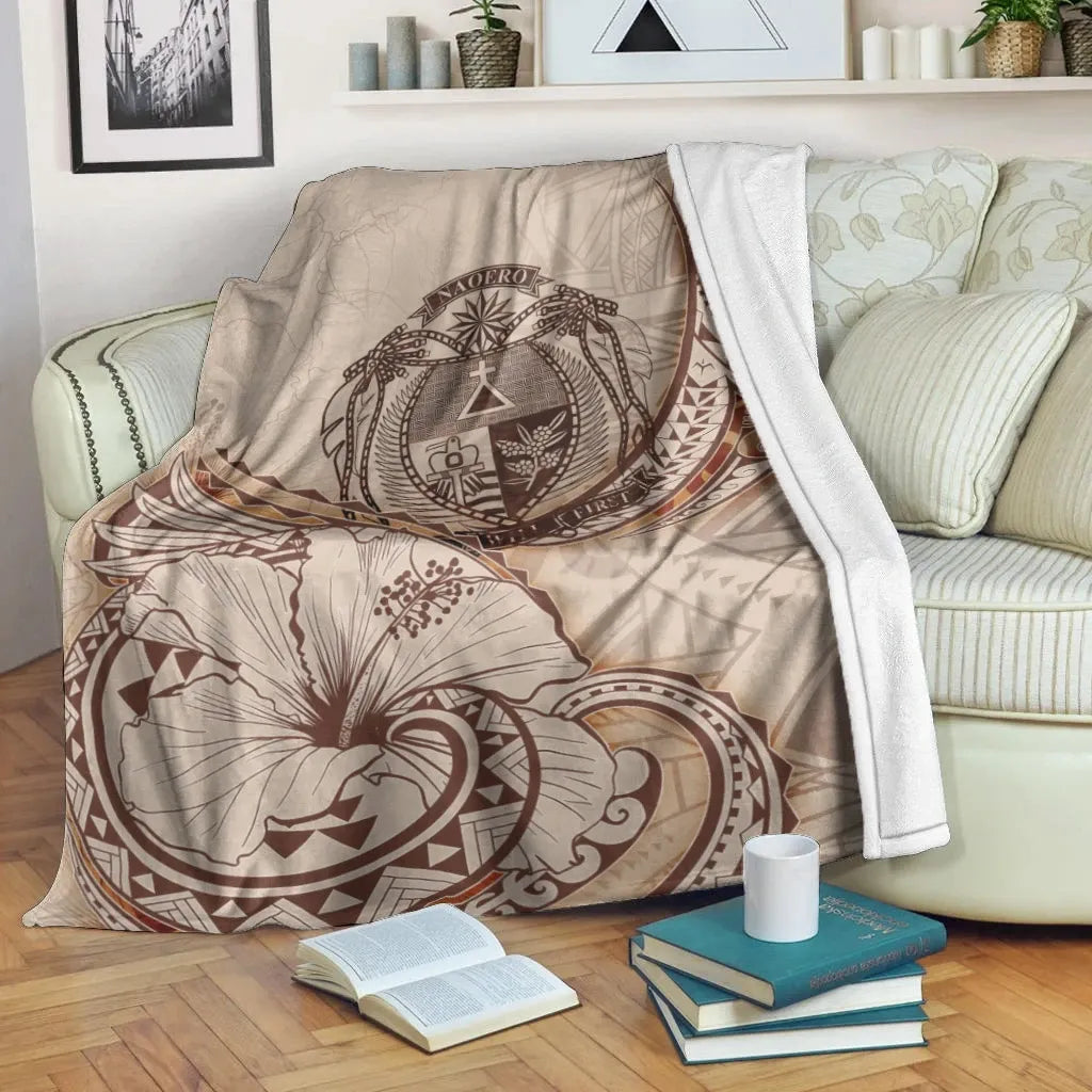 Nauru Premium Blanket - Hibiscus Flowers Vintage Style