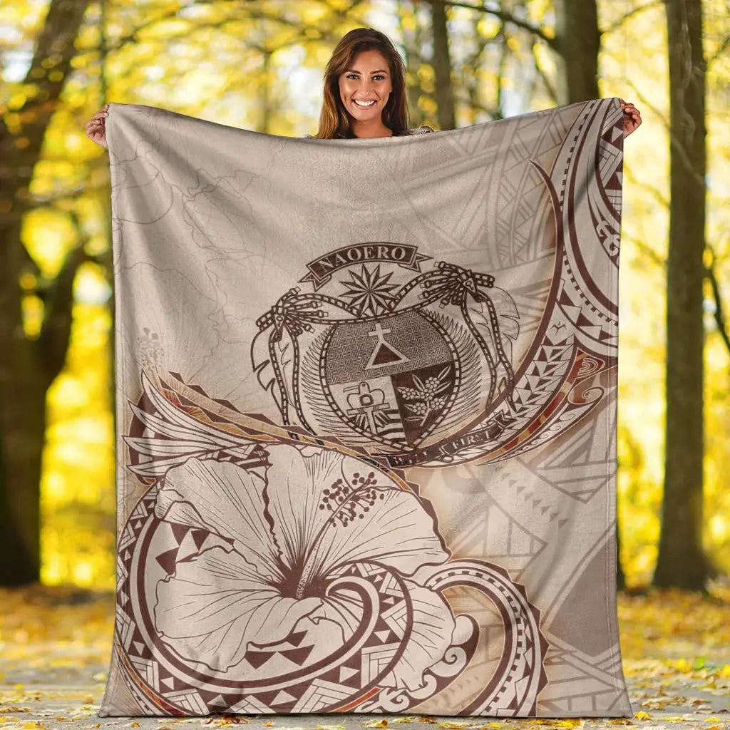 Nauru Premium Blanket - Hibiscus Flowers Vintage Style