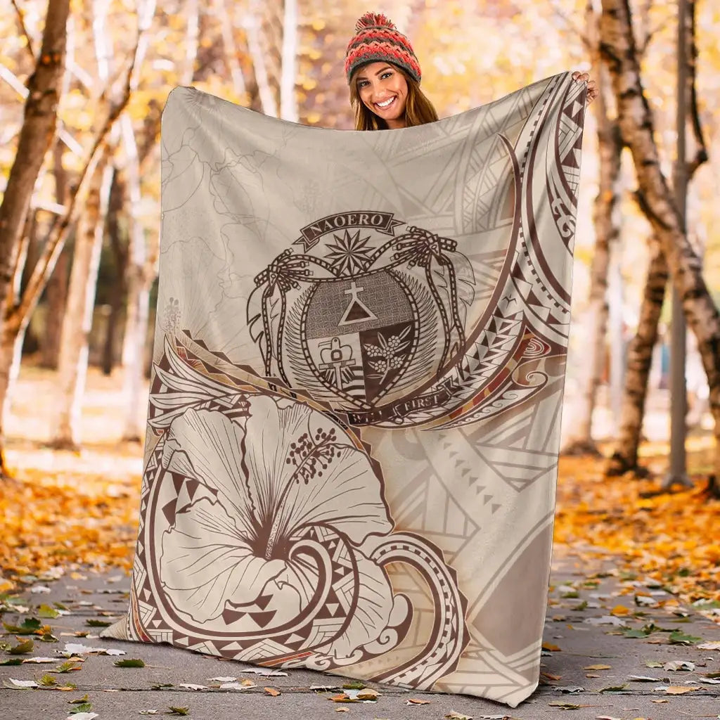 Nauru Premium Blanket - Hibiscus Flowers Vintage Style