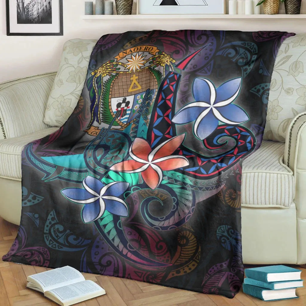 Nauru Premium Blanket - Plumeria Flowers Style