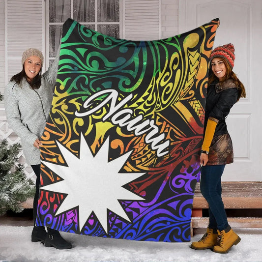 Nauru Premium Blanket - Rainbow Polynesian Pattern