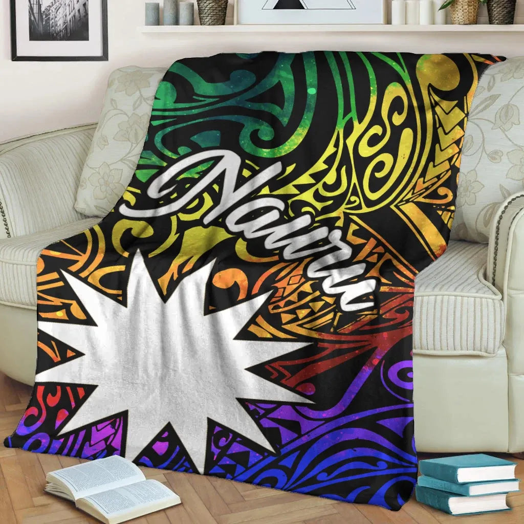 Nauru Premium Blanket - Rainbow Polynesian Pattern