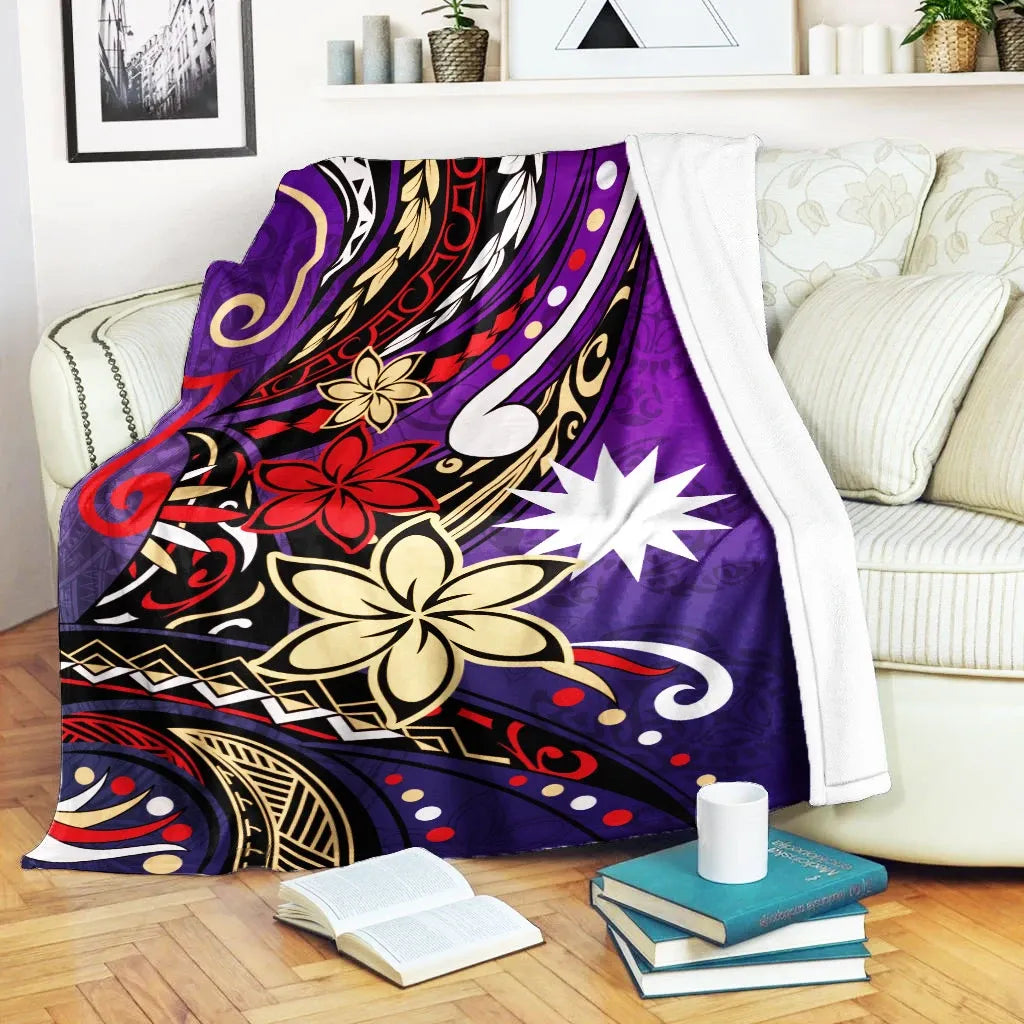 Nauru Premium Blanket - Tribal Flower With Special Turtles Purple Color