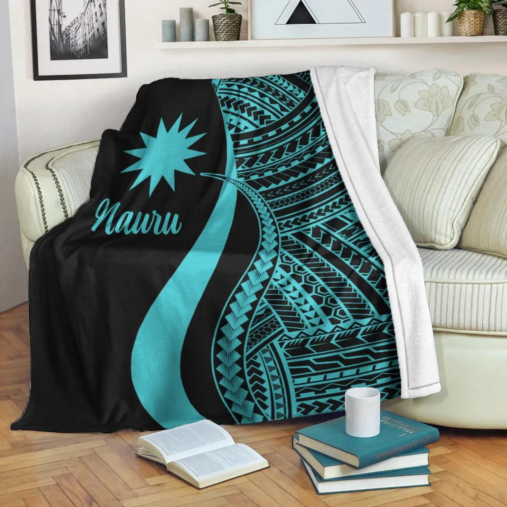 Nauru Premium Blanket - Turquoise Polynesian Tentacle Tribal Pattern