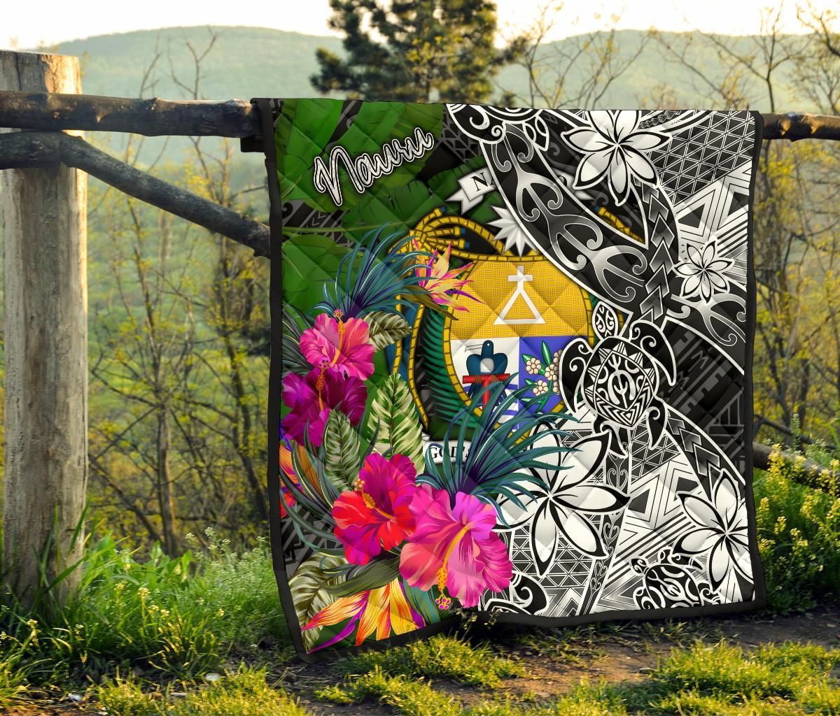 Nauru Premium Quilt - Turtle Plumeria Banana Leaf Crest