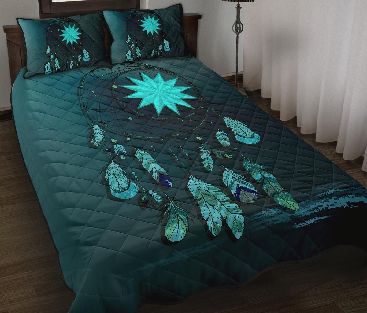 Nauru Polynesian Quilt Bed Set Dreamcatcher Blue