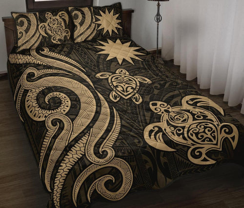 Nauru Quilt Bed Set - Gold Tentacle Turtle