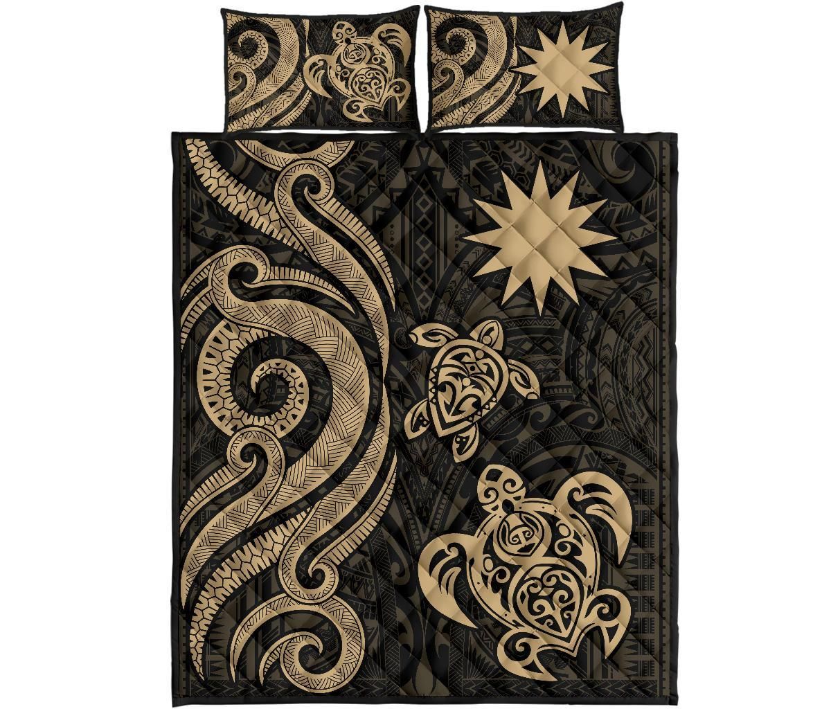 Nauru Quilt Bed Set - Gold Tentacle Turtle