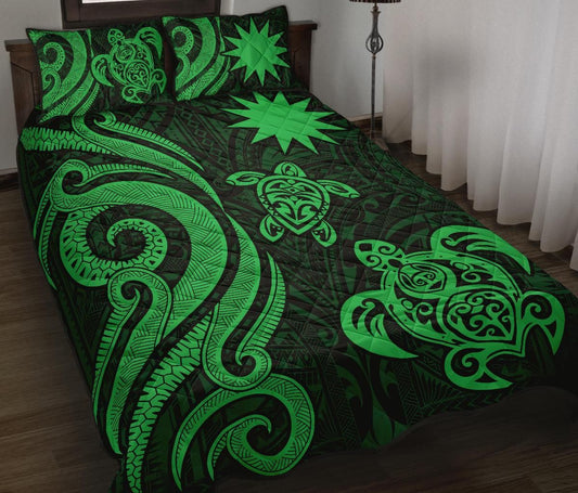 Nauru Quilt Bed Set - Green Tentacle Turtle