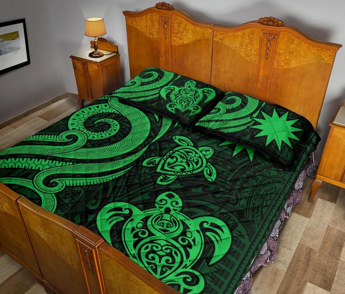 Nauru Quilt Bed Set - Green Tentacle Turtle