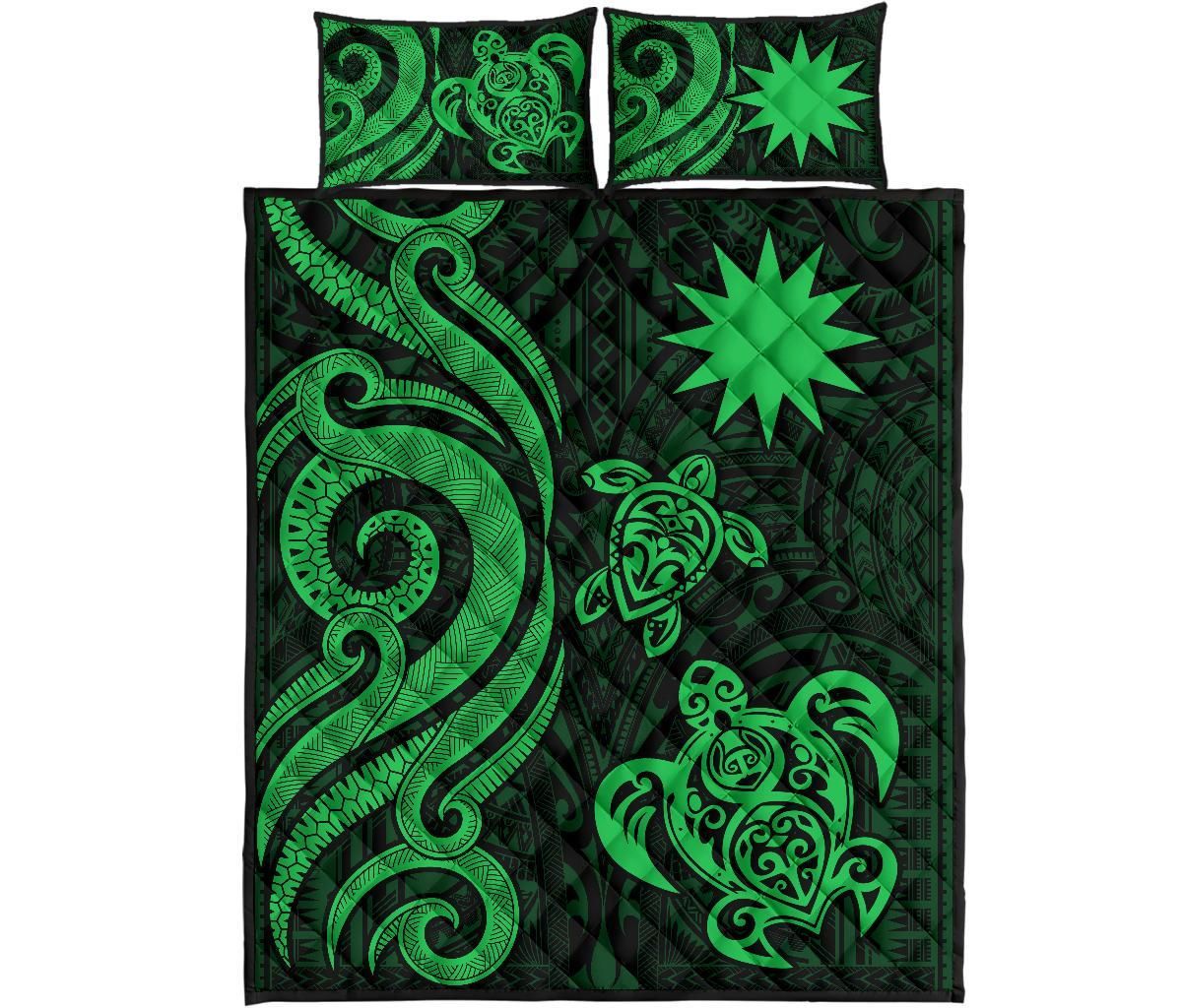Nauru Quilt Bed Set - Green Tentacle Turtle