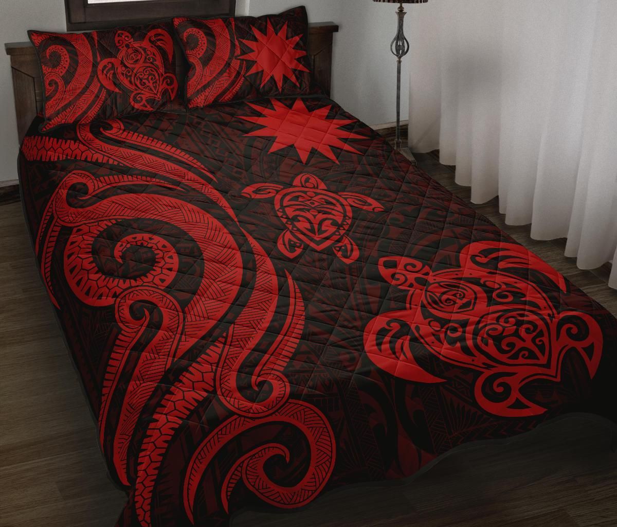 Nauru Quilt Bed Set - Red Tentacle Turtle