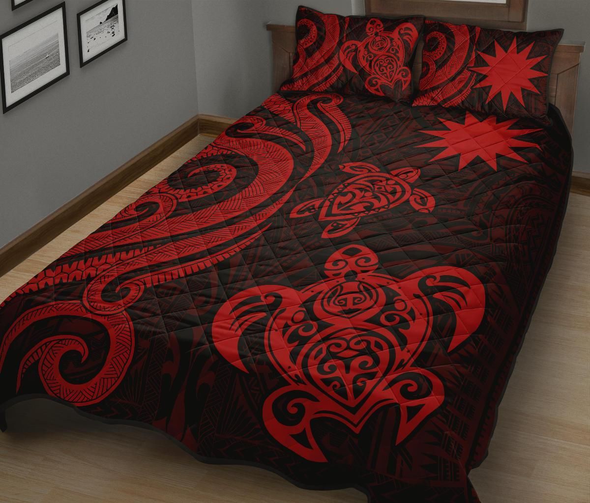 Nauru Quilt Bed Set - Red Tentacle Turtle