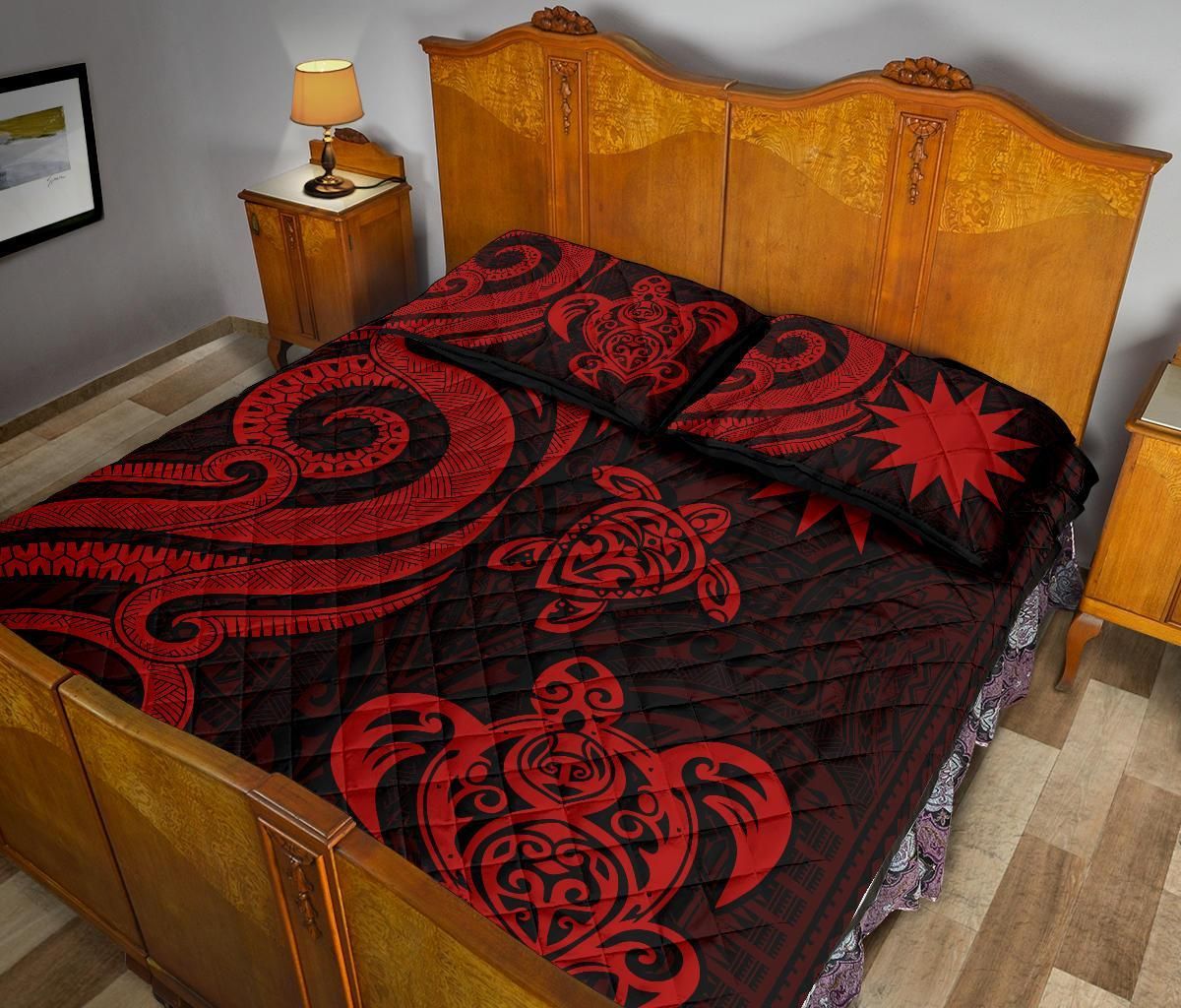 Nauru Quilt Bed Set - Red Tentacle Turtle