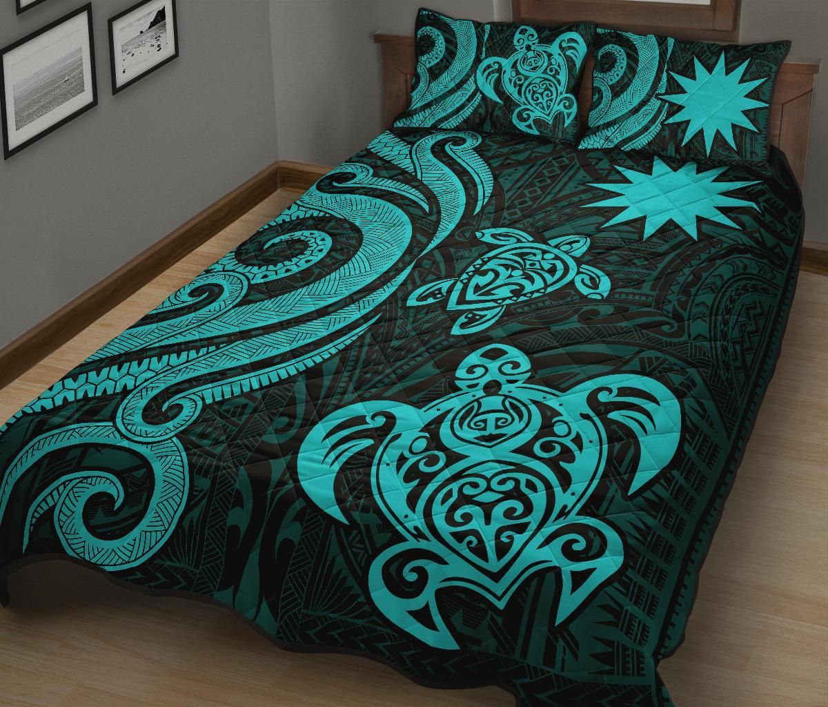 Nauru Quilt Bed Set - Turquoise Tentacle Turtle