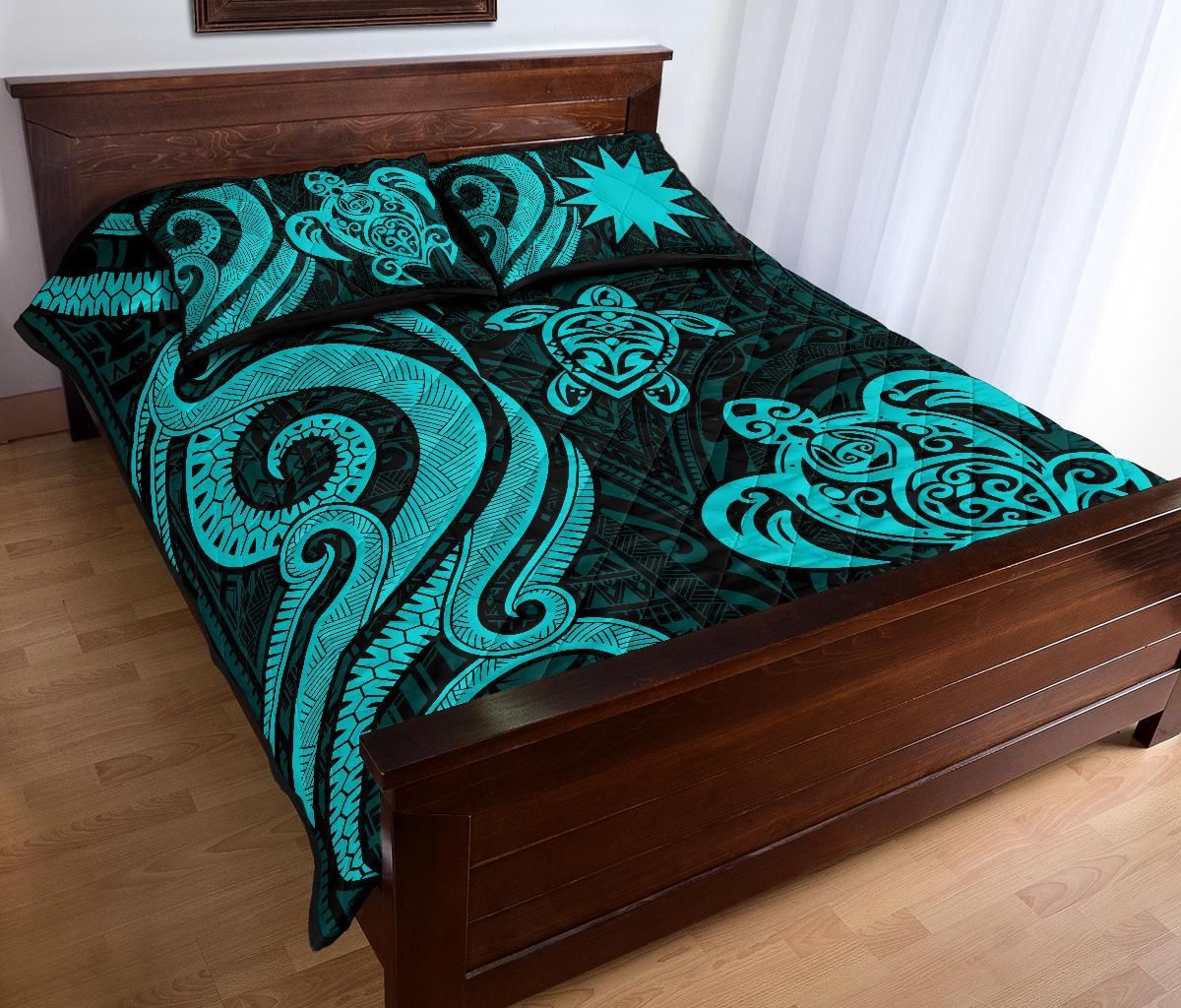 Nauru Quilt Bed Set - Turquoise Tentacle Turtle