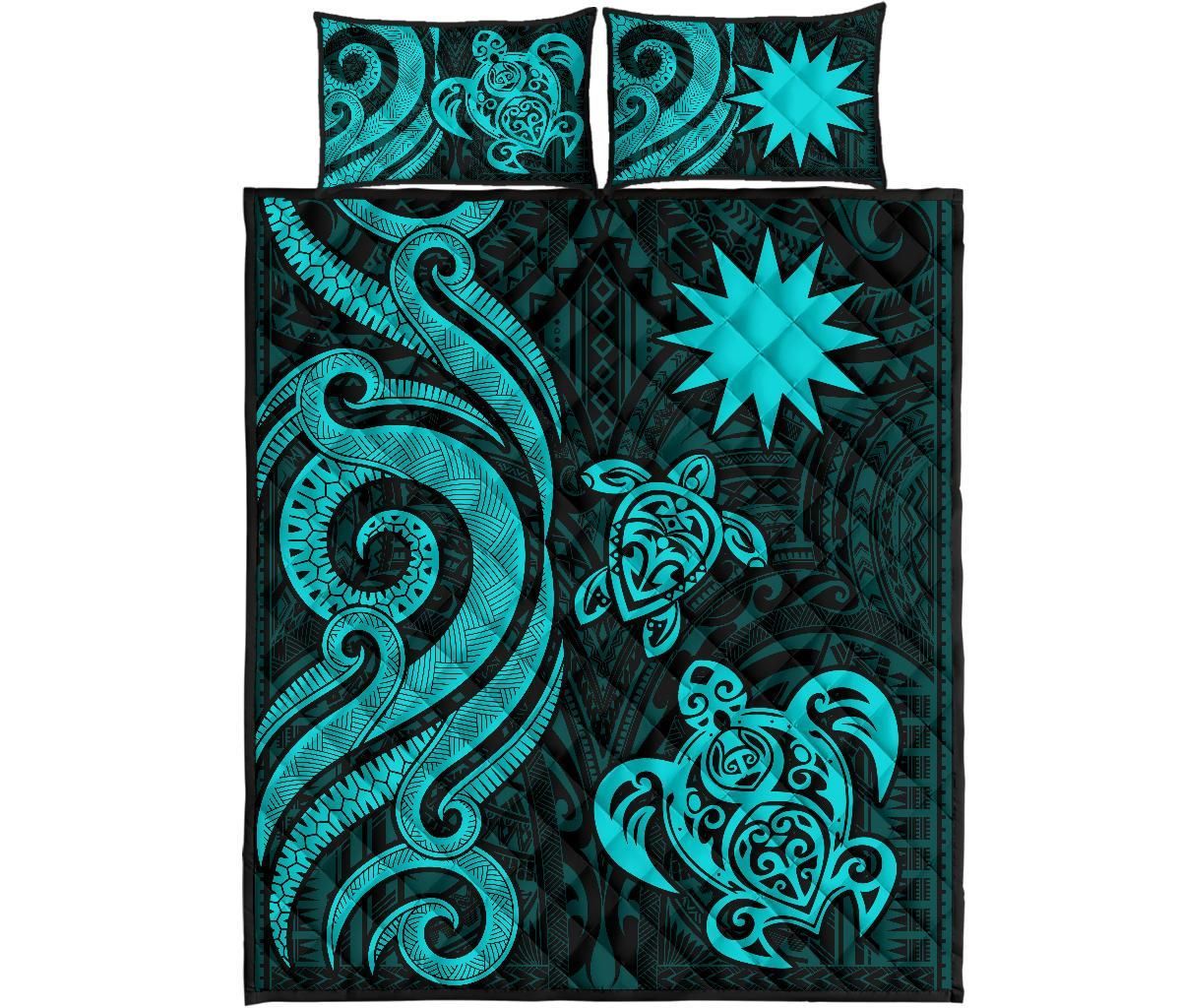 Nauru Quilt Bed Set - Turquoise Tentacle Turtle