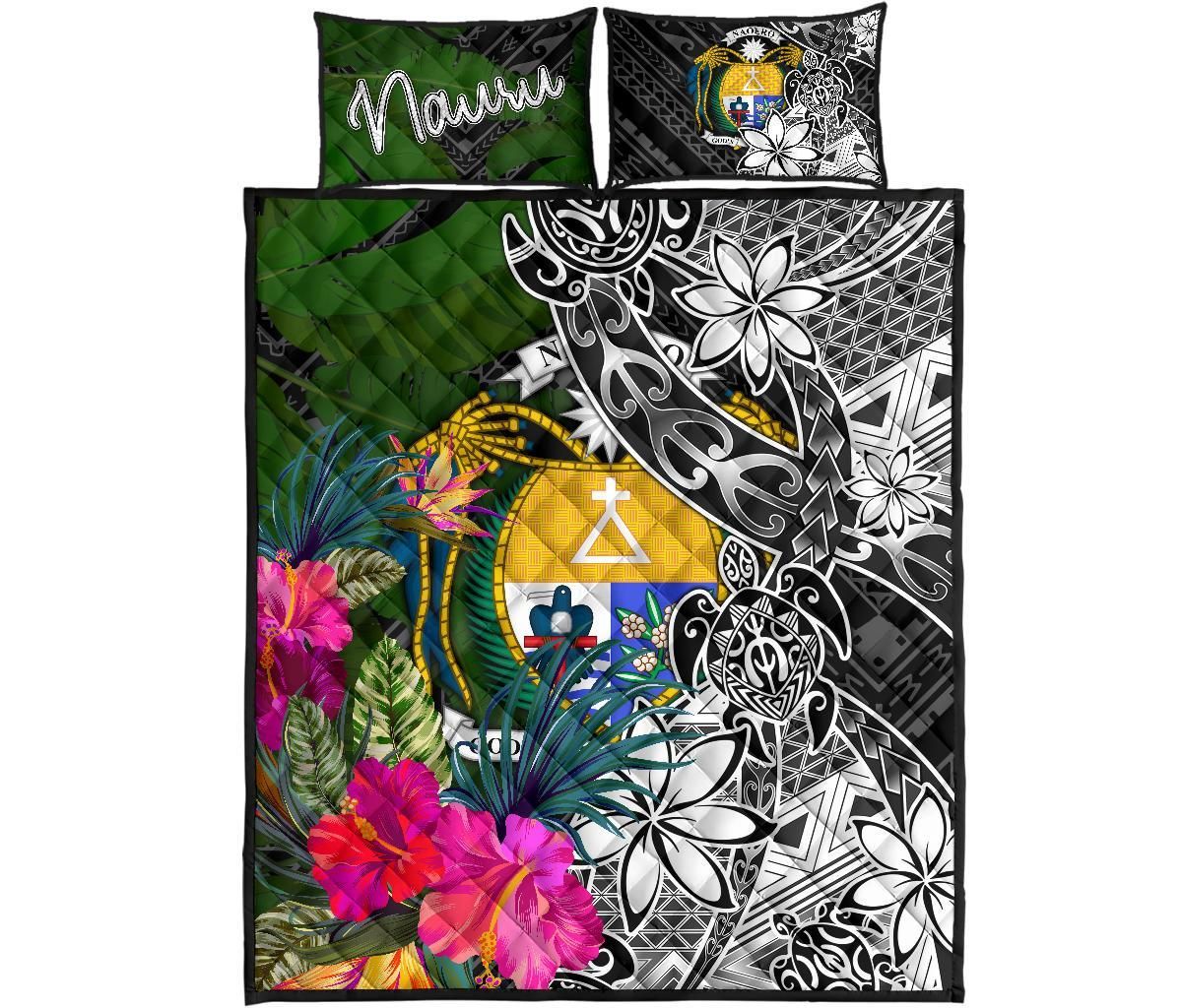 Nauru Quilt Bed Set - Turtle Plumeria Banana Leaf Crest