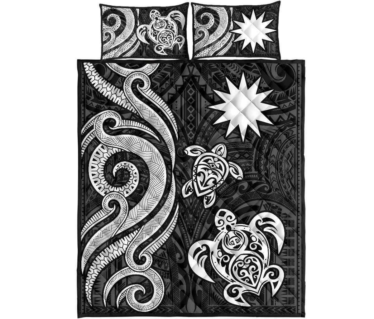 Nauru Quilt Bed Set - White Tentacle Turtle