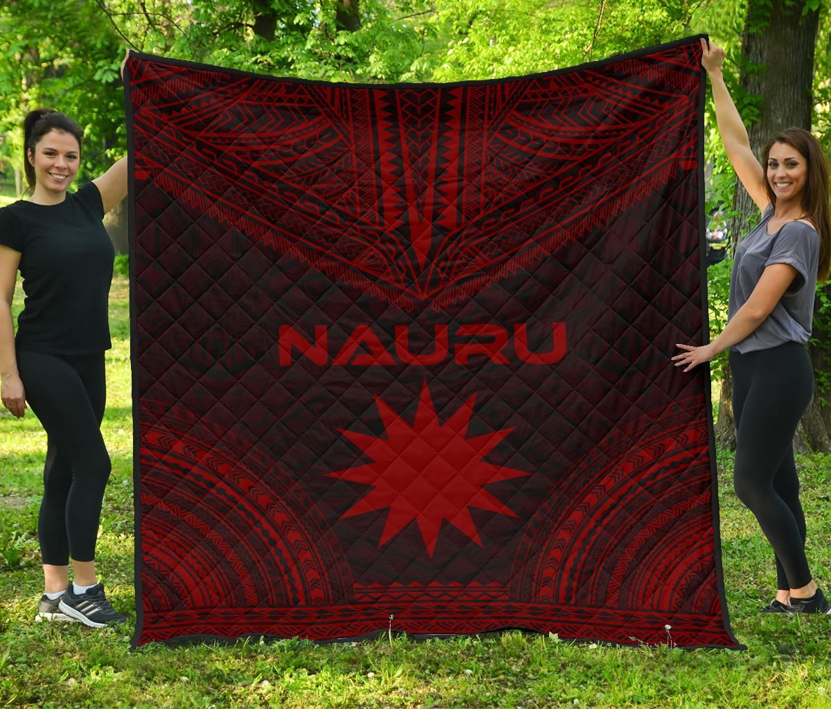 Nauru Premium Quilt - Nauru Flag Polynesian Chief Red Version