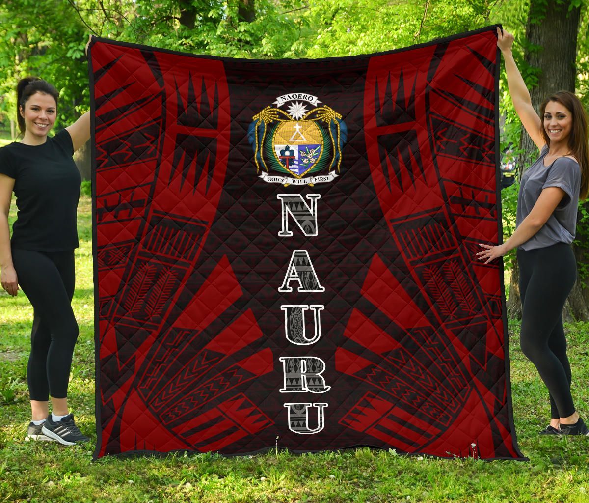 Nauru Premium Quilt - Nauru Coat Of Arms Polynesian Red Tattoo