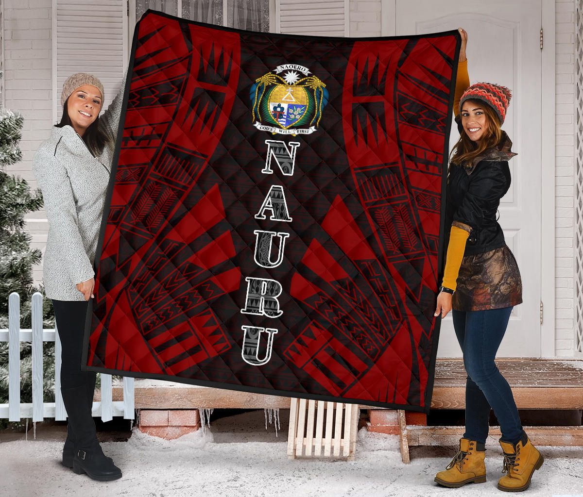 Nauru Premium Quilt - Nauru Coat Of Arms Polynesian Red Tattoo