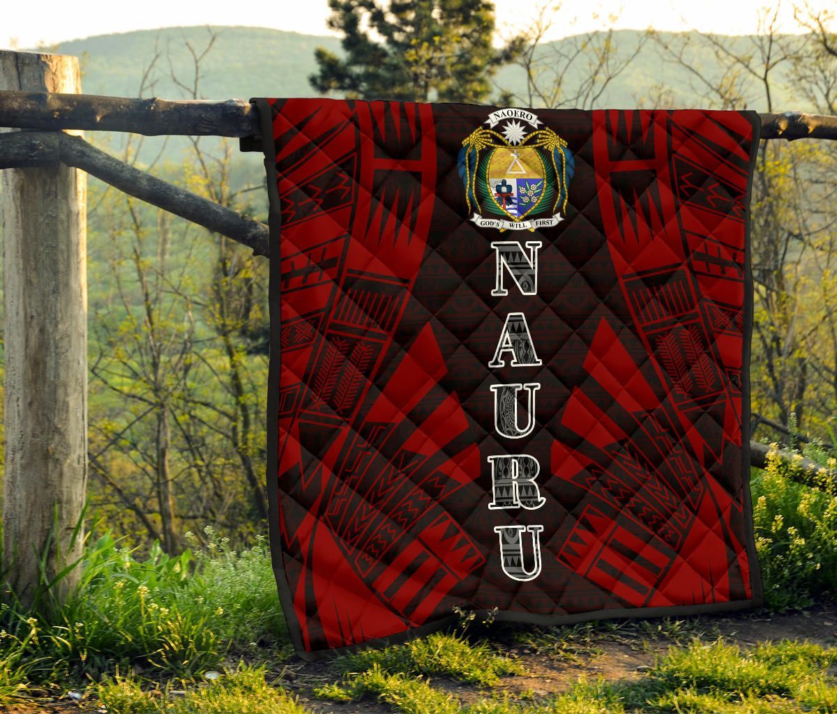 Nauru Premium Quilt - Nauru Coat Of Arms Polynesian Red Tattoo