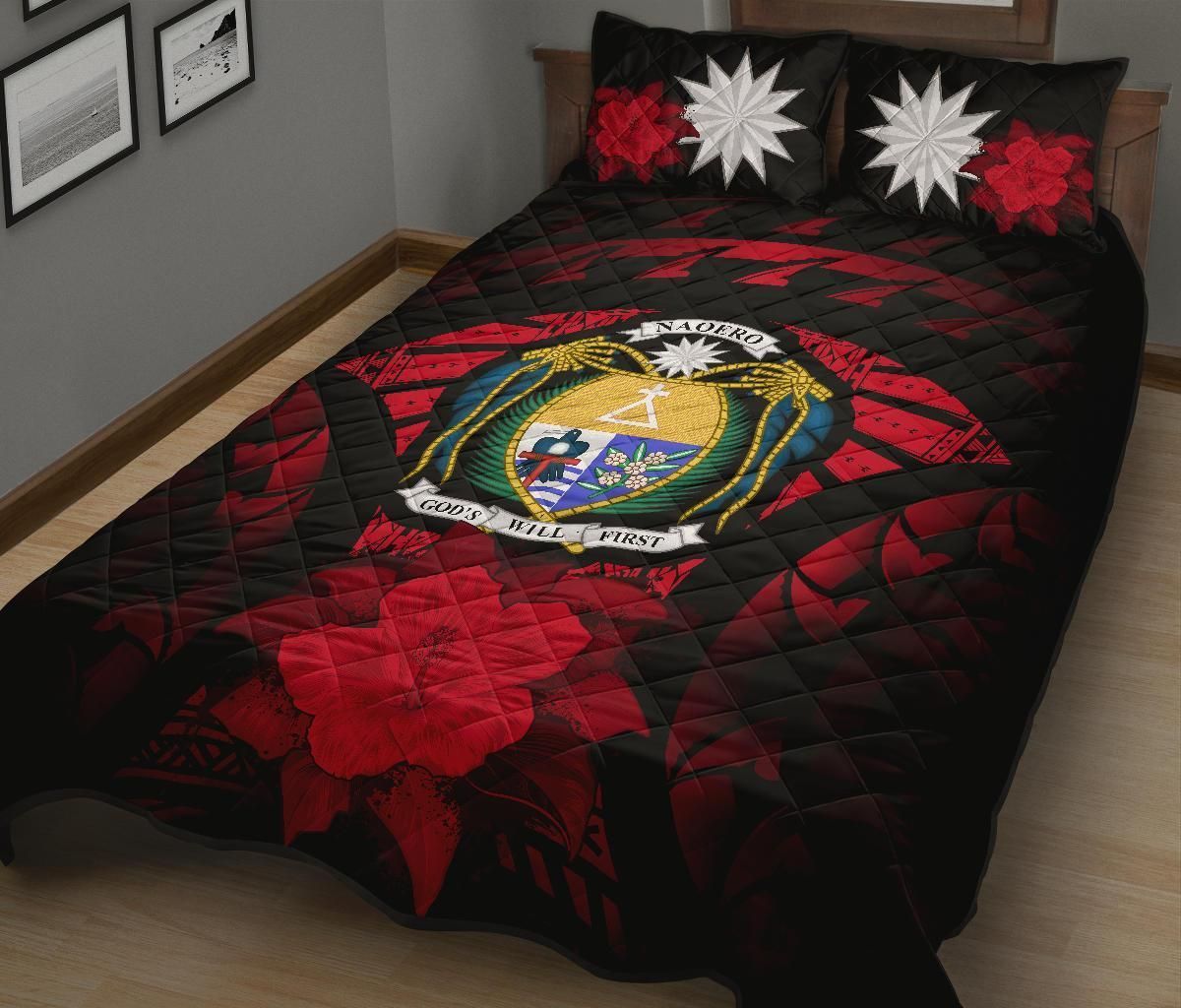 Nauru Polynesian Quilt Bed Set Hibiscus Red
