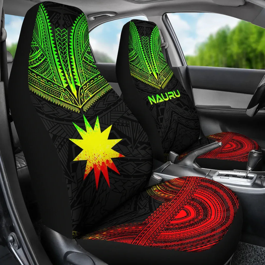 Nauru Car Seat Cover - Nauru Flag Polynesian Chief Tattoo Reggae Version