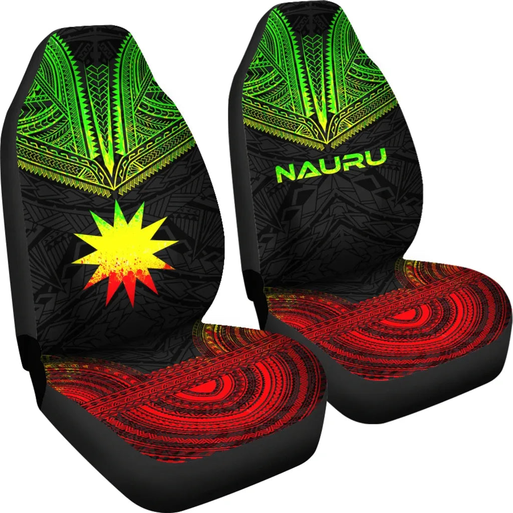Nauru Car Seat Cover - Nauru Flag Polynesian Chief Tattoo Reggae Version