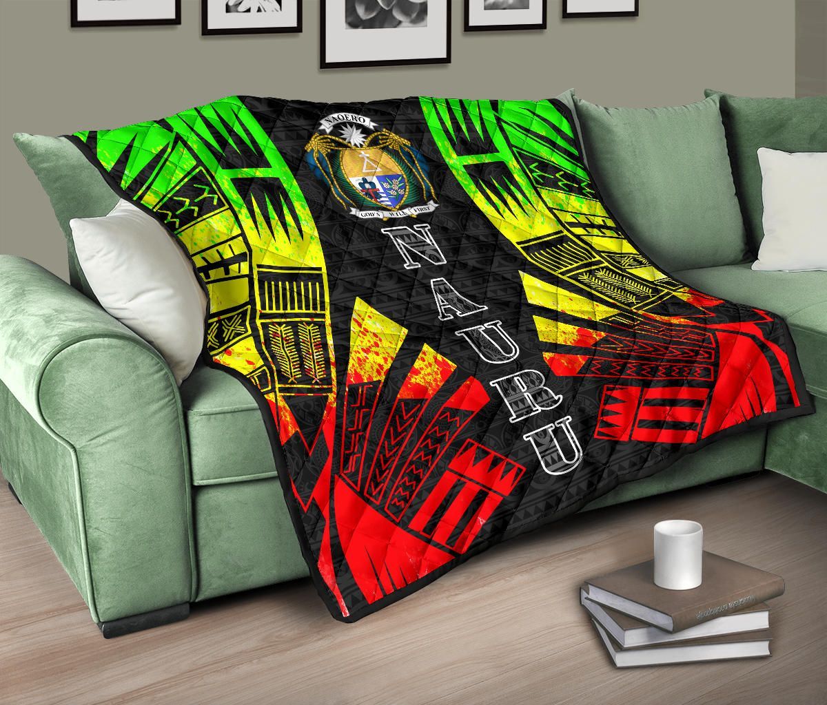 Nauru Premium Quilt - Nauru Coat Of Arms Polynesian Reggae Tattoo