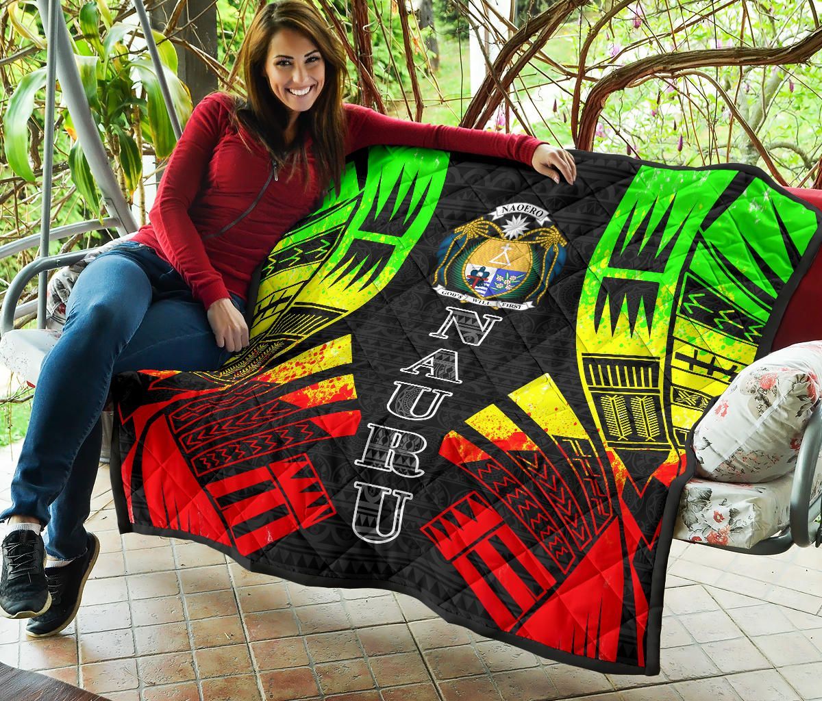 Nauru Premium Quilt - Nauru Coat Of Arms Polynesian Reggae Tattoo